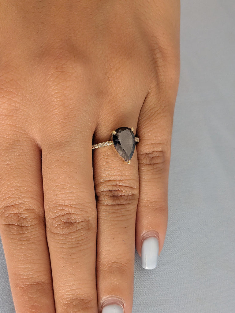 Salt and Pepper Diamond Engagement Ring, Pear Cut Salt and Pepper Ring, 14K Yellow Gold Diamond Ring, Promise Ring, Anniversary Ring For Her