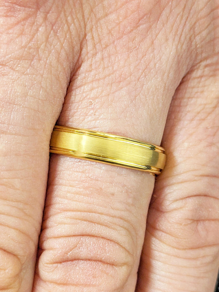 5mm Men's Wedding Band, Yellow Gold Tungsten Ring Men, Anniversary Ring, Dome Ring