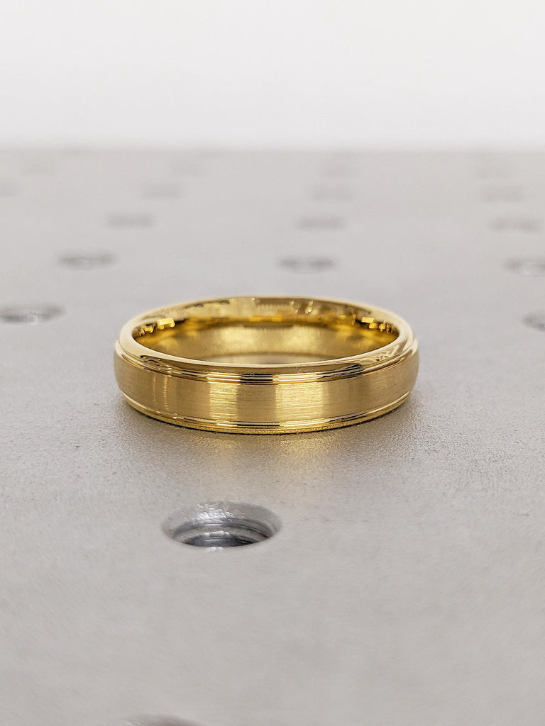 5mm Tungsten Ring, Men's Wedding Ring, Yellow Gold Brushed Ring, Men's Engagement Ring, Personalized Ring, Unique Gift for Him, Gold Ring
