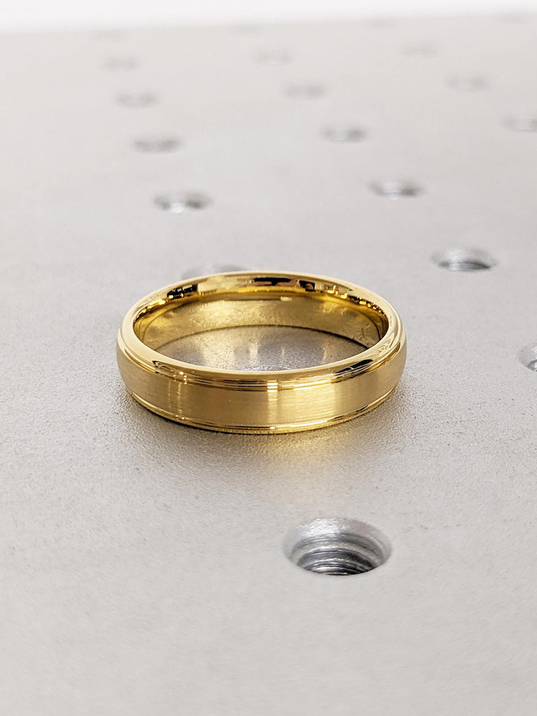 5mm Men's Wedding Band, Yellow Gold Tungsten Ring Men, Anniversary Ring, Dome Ring