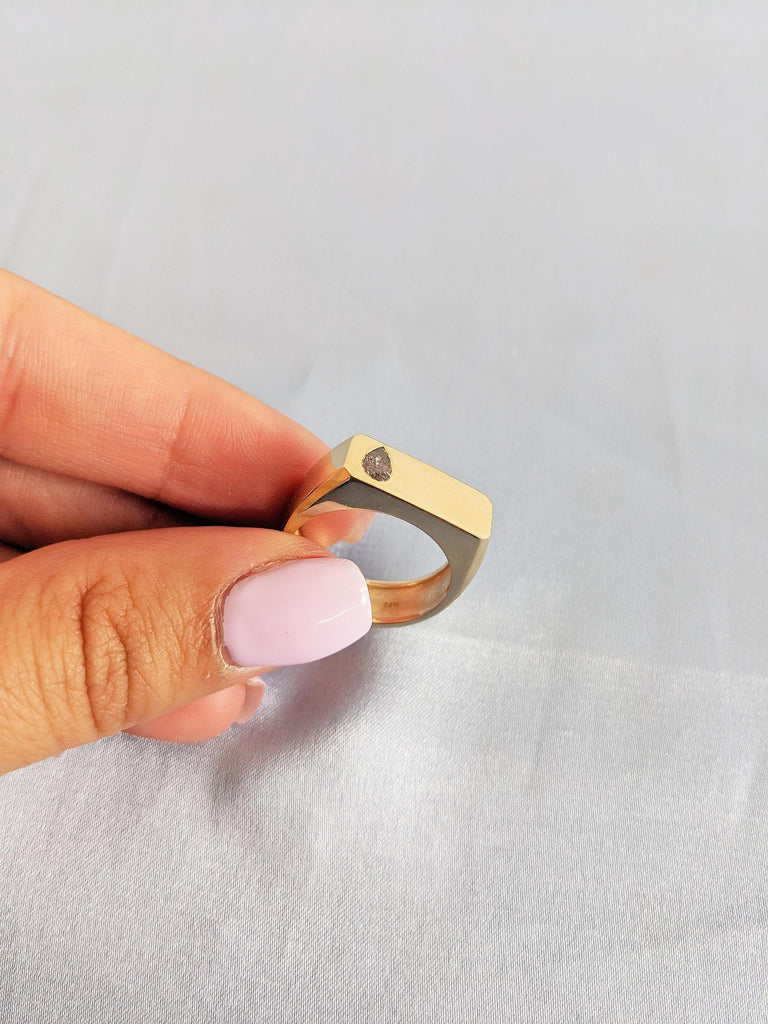 6.5mm Salt and Pepper Diamond Men’s Wedding Ring, 14K Yellow Gold Signet Style Men's Ring