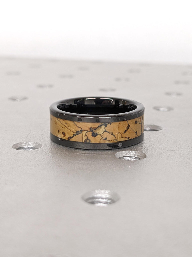 Unique Man Made Dinosaur Fossil Inlay Pattern Tungsten Ring | 8MM Mens Wedding Band