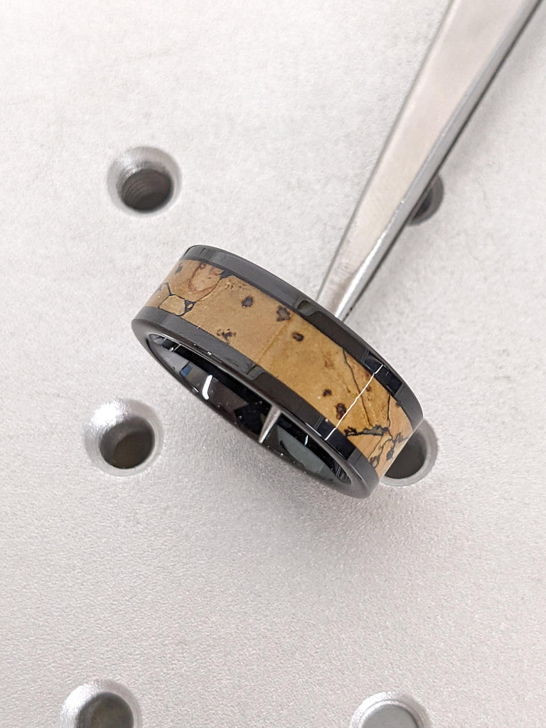 T-Rex Dinosaur Bone Pattern Male Engagement Ring | Polished Shiny Black Tungsten Ring | Mens Ring | Dinosaur Ring | Unique Handmade Jewelry