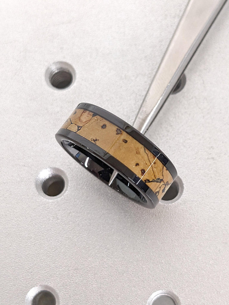 T-Rex Dinosaur Bone Pattern Male Engagement Ring | Polished Shiny Black Tungsten Ring | Mens Ring | Dinosaur Ring | Unique Handmade Jewelry