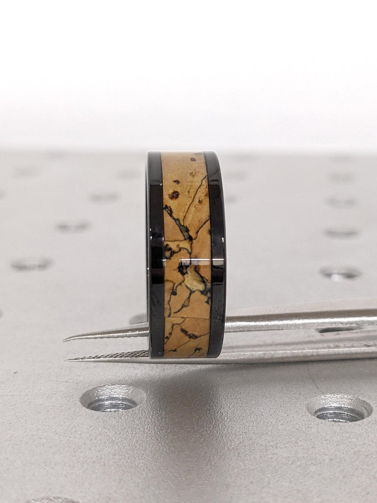 T-Rex Bone Inlay Tungsten Carbide Men's Wedding Ring: 8MM Wide, Polished Finish, Comfort Fit