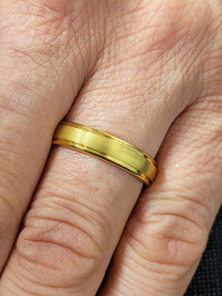 5mm Men&#39;s Wedding Band, Yellow Gold Tungsten Ring Men