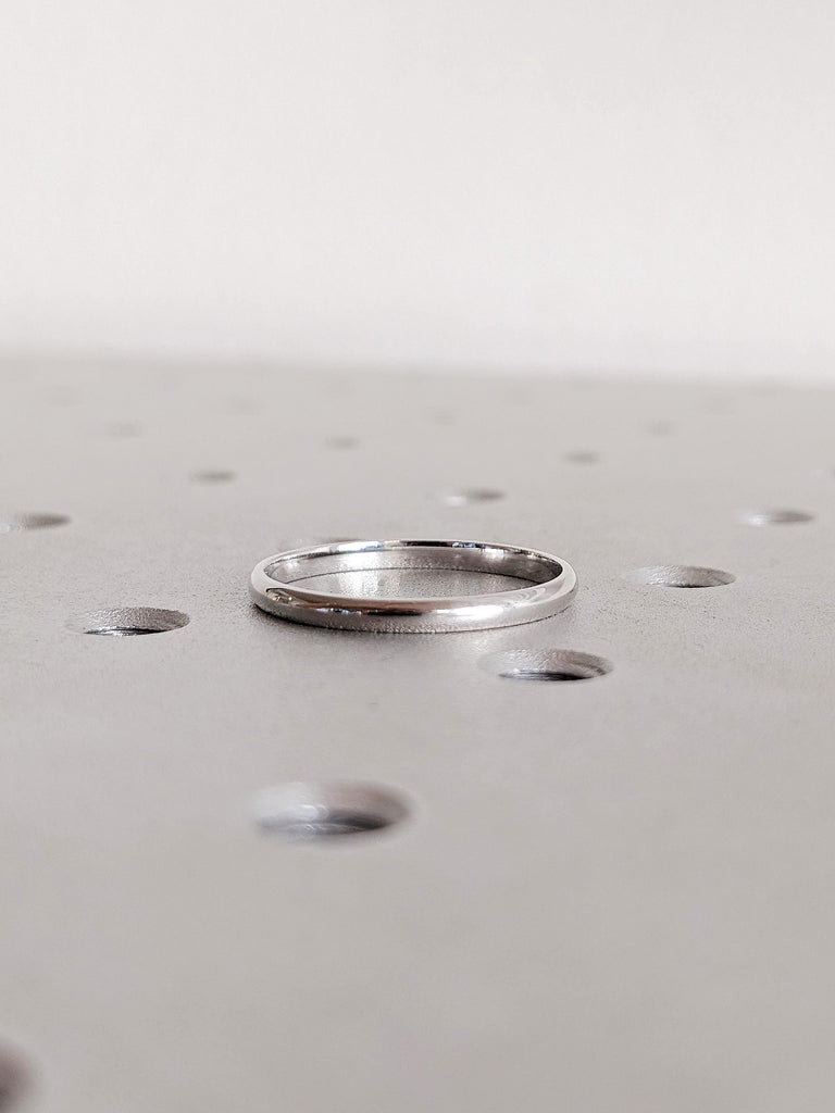 Thin 18K Polished White Gold Wedding Band, 2MM Low Dome Ring, Dainty Women’s Ring, Classic Plain Shiny Gold Band