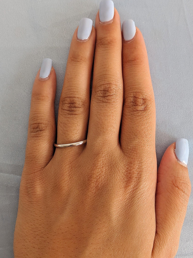 Shiny Low Dome Wedding Band, Thin 18K White Gold Minimalist Ring, Comfort Fit Band, Plain Polished Women's Engagement Ring, Everyday Jewelry