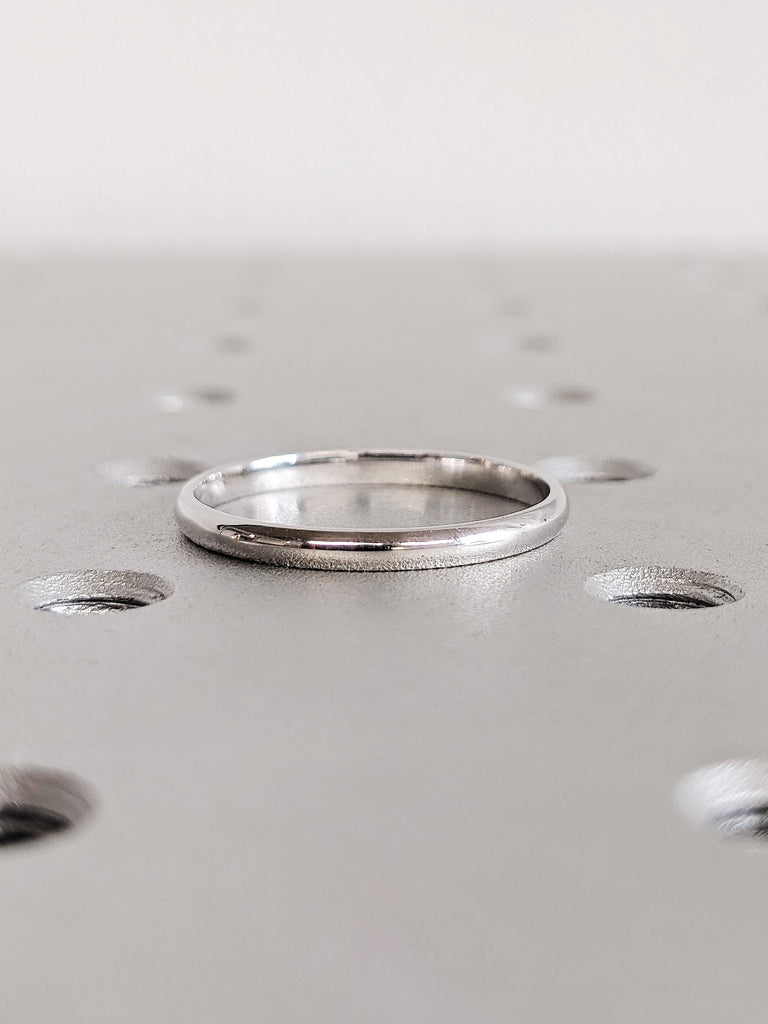 Thin 18K Polished White Gold Wedding Band, 2MM Low Dome Ring, Dainty Women’s Ring, Classic Plain Shiny Gold Band