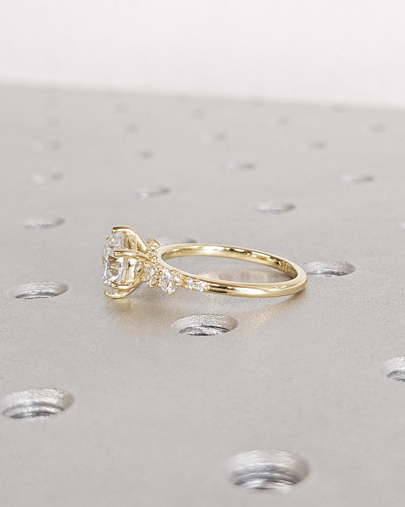 Round Lab Diamond Solitaire Engagement Ring | IGI Certified Lab Grown CVD Diamond Promise Ring | Diamond Cluster Ring | Art Deco Bridal Ring