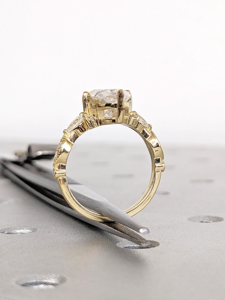 Marquise Lab Diamond Ring: 14K Gold Vintage Engagement Ring for Women