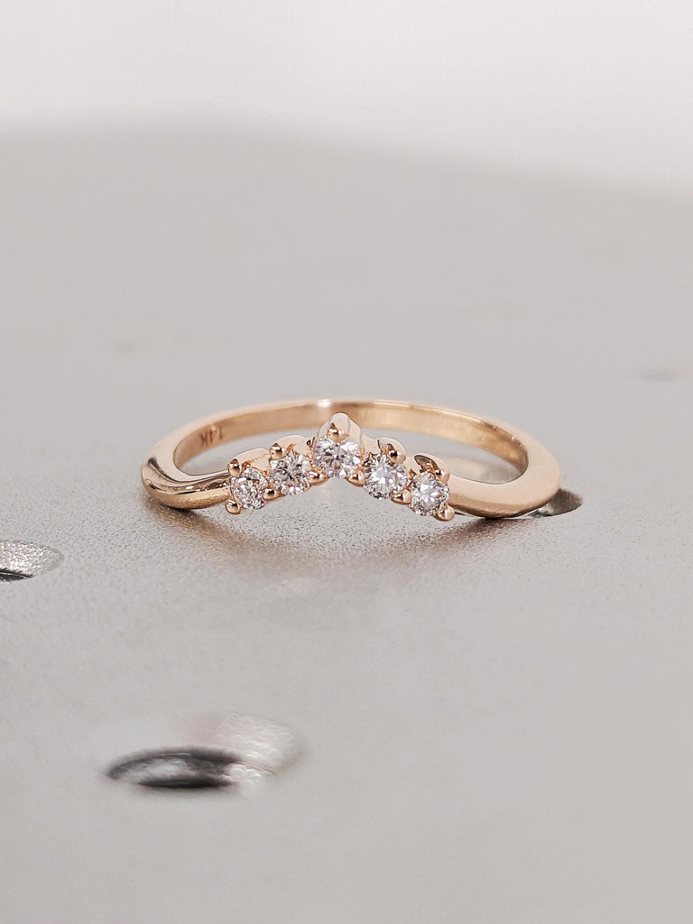 Chevron Matching Bridal Engagement Ring, V Shaped Diamond Wedding Band, Dainty 14K Solid Rose Gold Stacking Ring, Anniversary Gift For Her