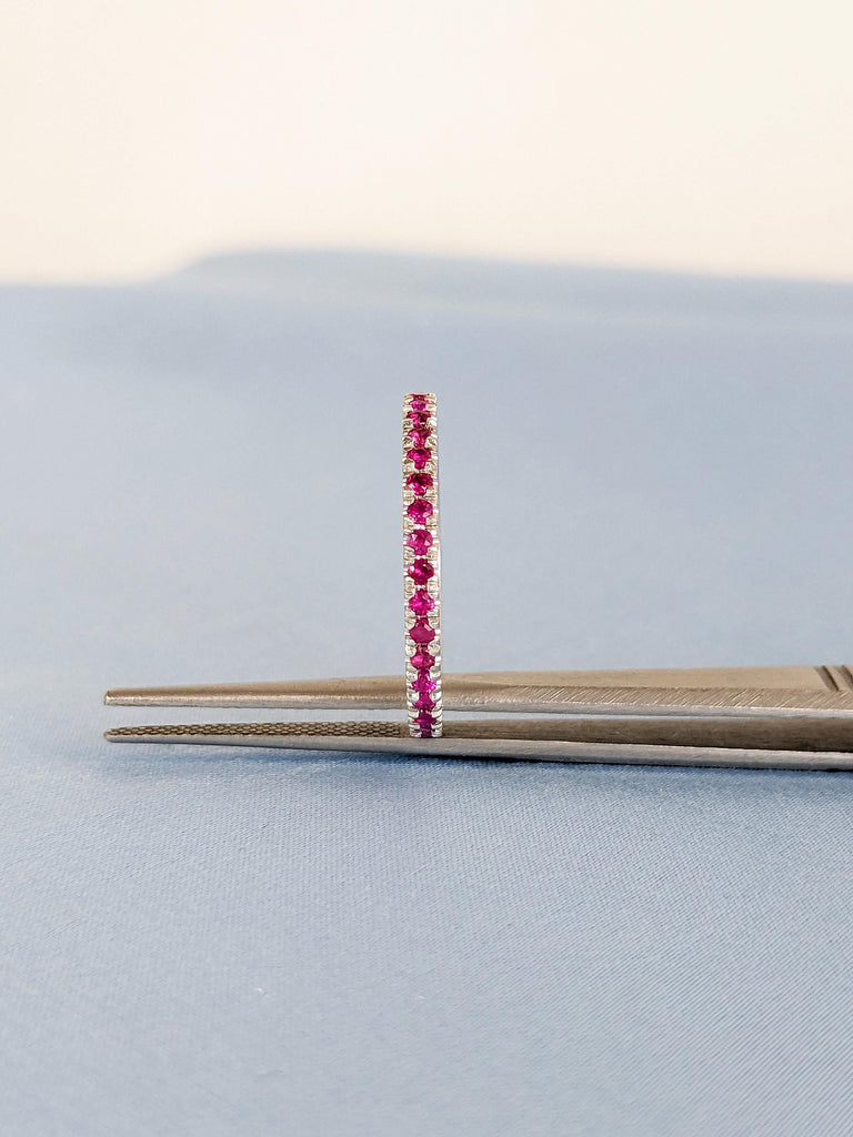 Natural Ruby Ring, Dainty 14k White Gold Wedding Band, Vintage Matching Ring, Red Ruby Stackable Ring, July Birthstone Ring, Gemstone Ring