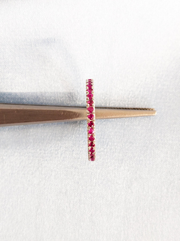 Natural Ruby Ring, Dainty 14k White Gold Wedding Band, Vintage Matching Ring, Red Ruby Stackable Ring, July Birthstone Ring, Gemstone Ring