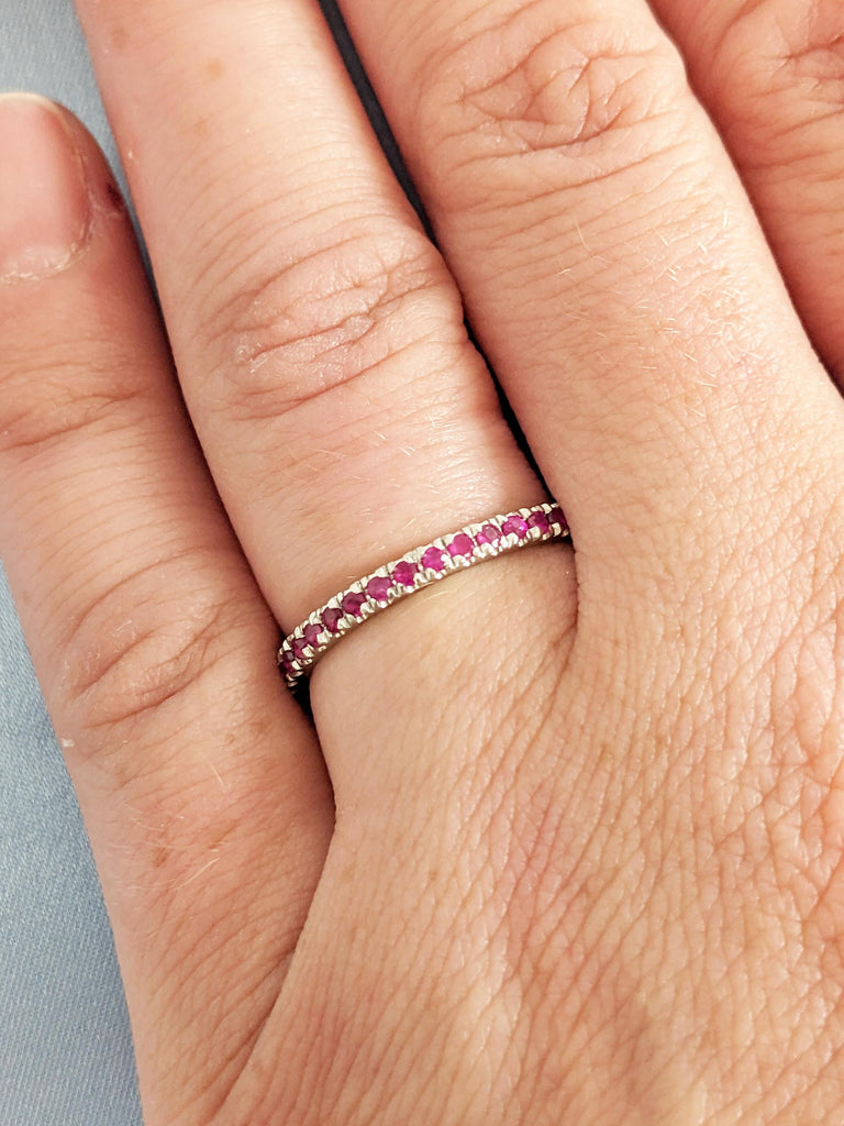 Natural Ruby Ring, Dainty 14k White Gold Wedding Band, Vintage Matching Ring, Red Ruby Stackable Ring, July Birthstone Ring, Gemstone Ring