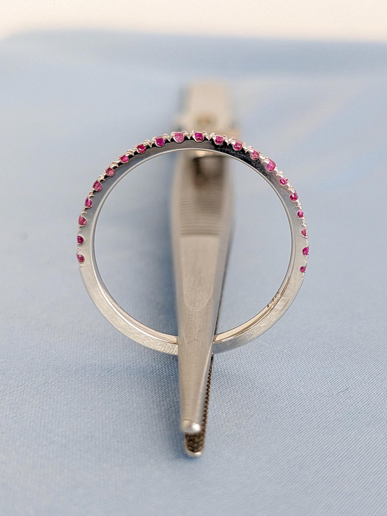 Natural Ruby Ring, Dainty 14k White Gold Wedding Band, Vintage Matching Ring, Red Ruby Stackable Ring, July Birthstone Ring, Gemstone Ring