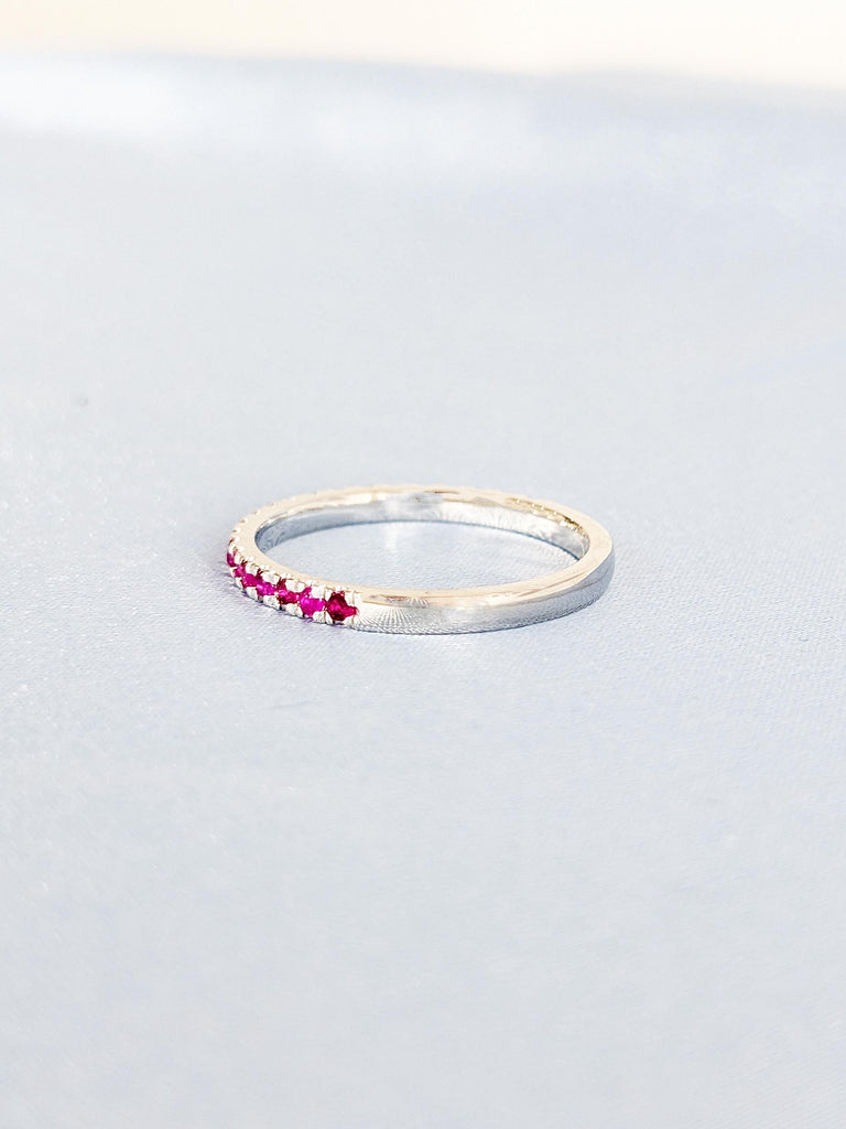 Natural Ruby Ring, Dainty 14k White Gold Wedding Band, Vintage Matching Ring, Red Ruby Stackable Ring, July Birthstone Ring, Gemstone Ring