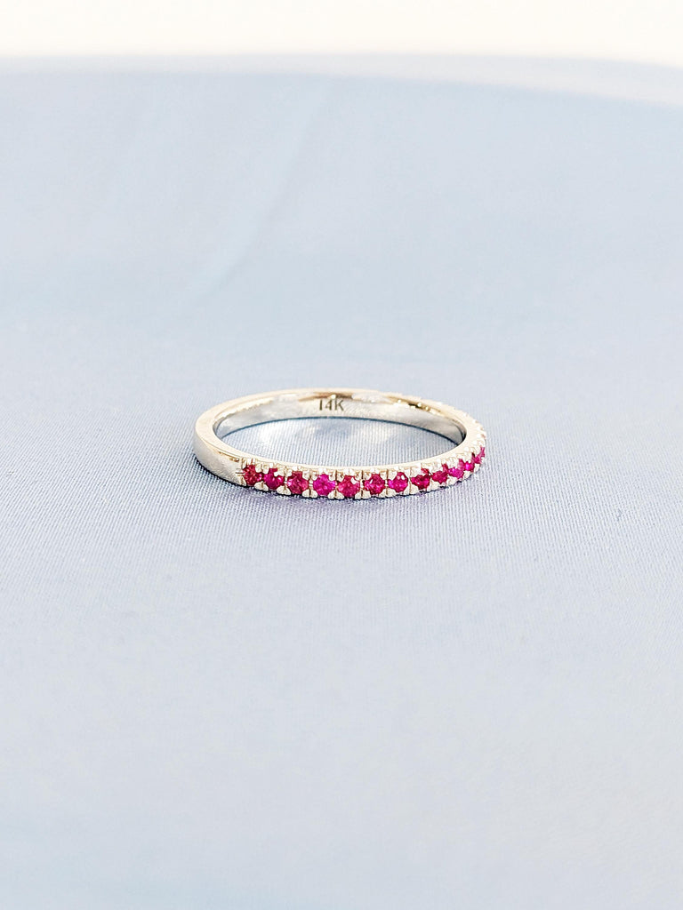 Natural Ruby Ring, Dainty 14k White Gold Wedding Band, Vintage Matching Ring, Red Ruby Stackable Ring, July Birthstone Ring, Gemstone Ring