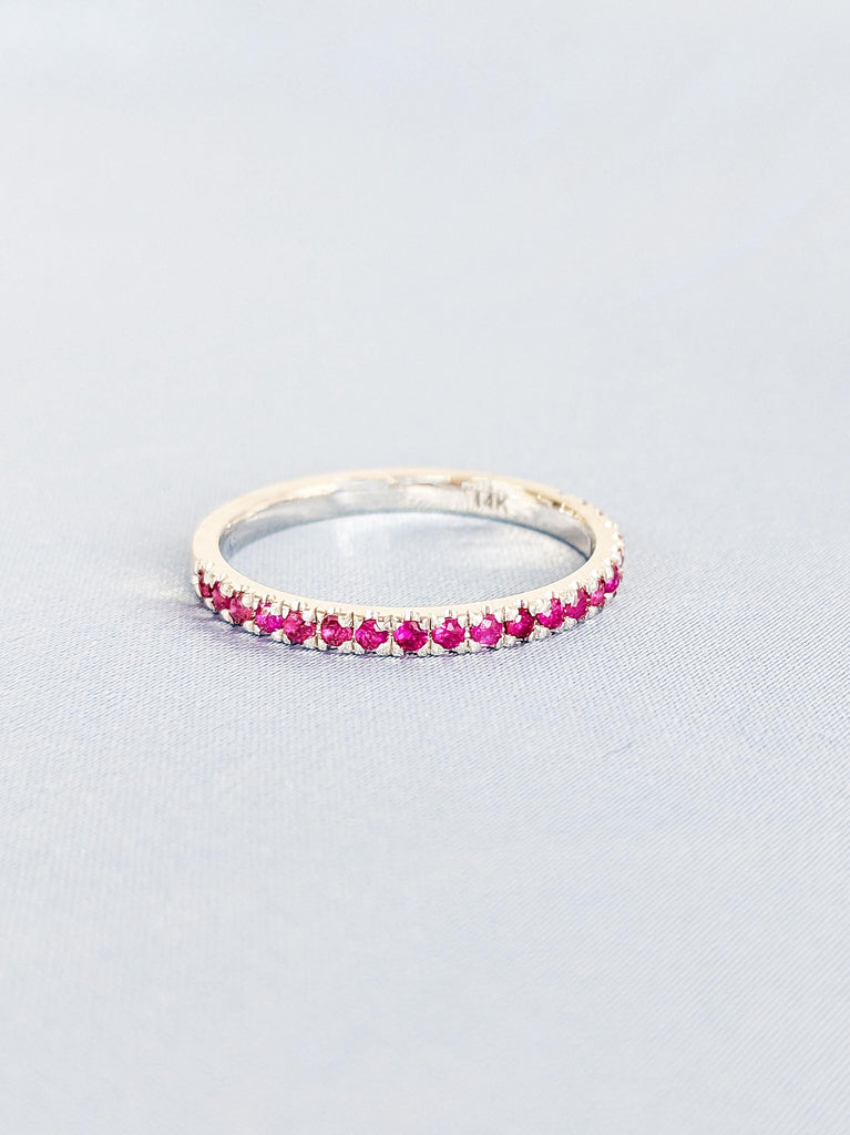 Natural Ruby Ring, Dainty 14k White Gold Wedding Band, Vintage Matching Ring, Red Ruby Stackable Ring, July Birthstone Ring, Gemstone Ring