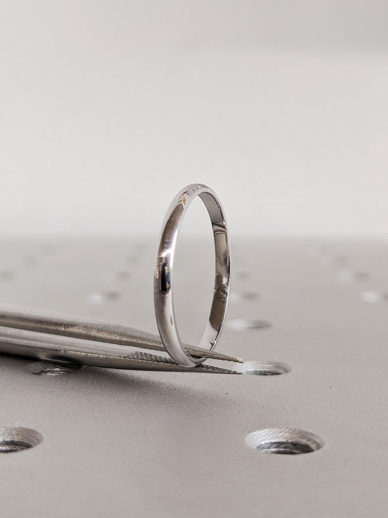 Thin 18K Polished White Gold Wedding Band, 2MM Low Dome Ring, Dainty Women’s Ring, Classic Plain Shiny Gold Band