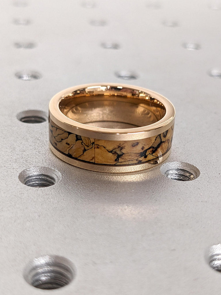 T-Rex Bone Inlay Rose Gold Tungsten Men's Engagement Ring | Scratch Resistant 8MM Male Wedding Band | Polished Shiny His Wedding Ring