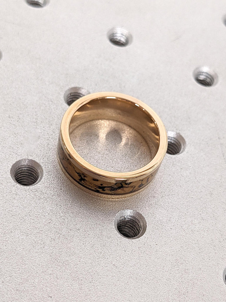 T-Rex Bone Inlay Rose Gold Tungsten Men's Engagement Ring | Scratch Resistant 8MM Male Wedding Band | Polished Shiny His Wedding Ring