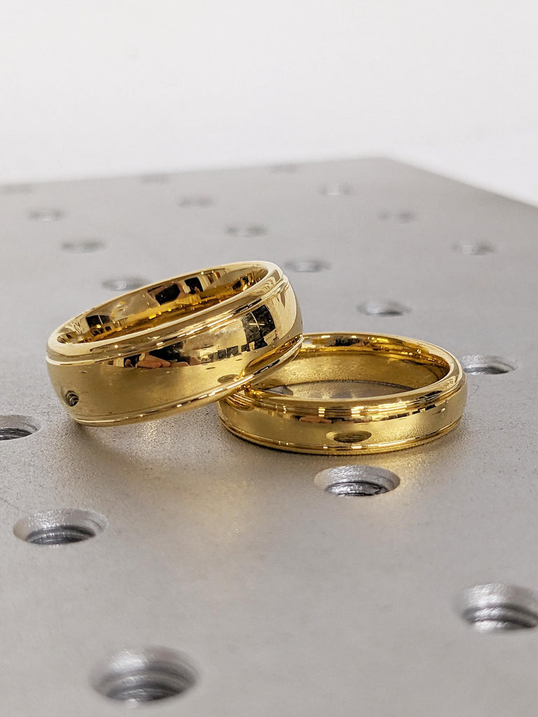 Gold Tungsten Rings, Dome Wedding Anniversary Ring, 5mm, 8mm Couple Ring