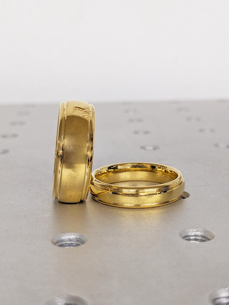Gold Tungsten Rings, Dome Wedding Anniversary Ring, 5mm, 8mm Couple Ring