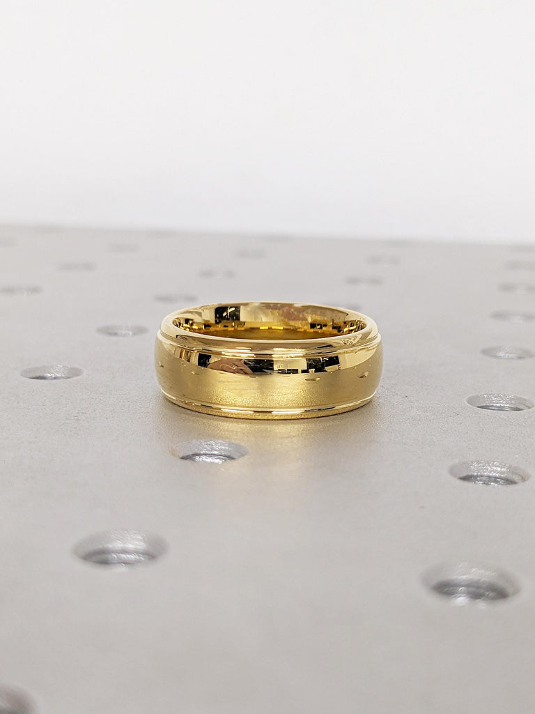 8mm Men's Wedding Band Gold, Tungsten Ring Men, Domed Polished Ring