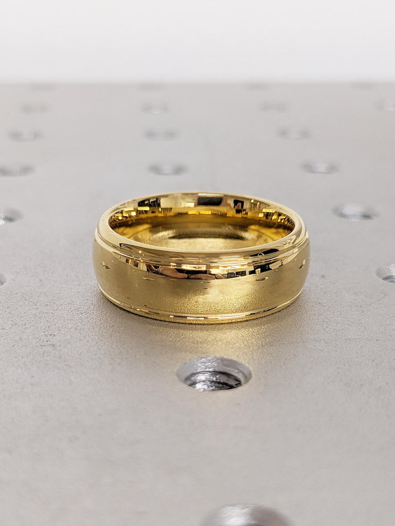 8mm Men's Wedding Band Gold, Tungsten Ring Men, Domed Polished Ring