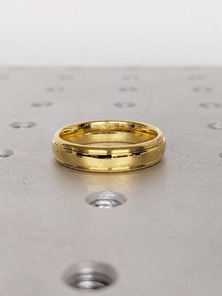 5mm Mens Wedding Rings, Polished Yellow Gold Tungsten Ring, Dome Ring