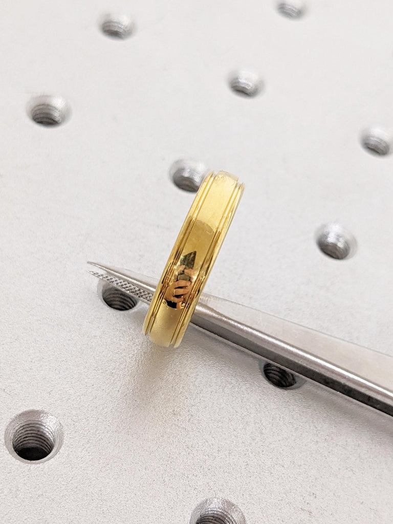 5mm Mens Wedding Rings, Polished Yellow Gold Tungsten Ring, Dome Ring