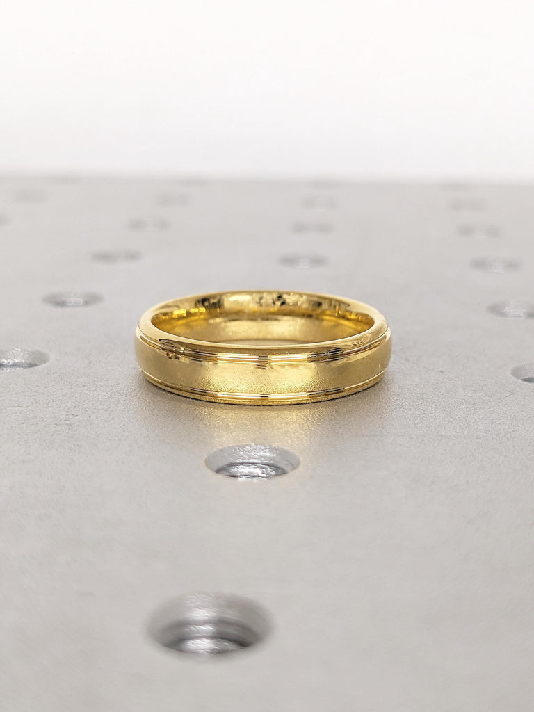 Domed Gold Tungsten Ring, 5mm Men Wedding Band, Yellow Gold Plated Anniversary Band, Minimalist Polished Comfort Fit Ring, Personalized Ring