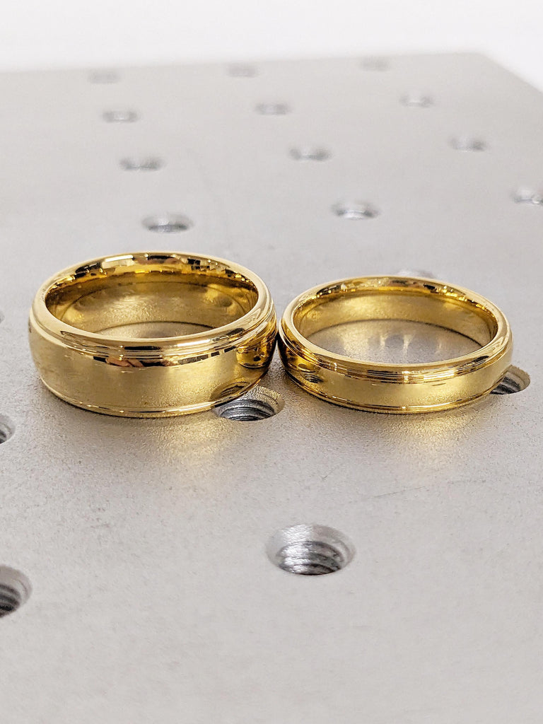 Gold Tungsten Rings, Dome Wedding Anniversary Ring, 5mm, 8mm Couple Ring