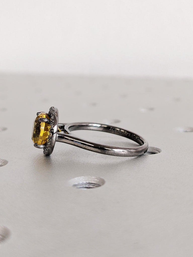 September Birthstone Engagement Ring, Round Yellow Sapphire Anniversary Wedding Band, Diamond Halo Promise Ring