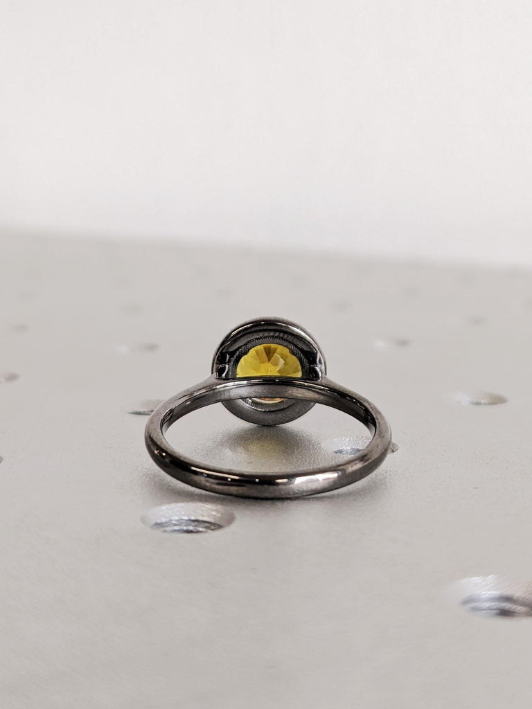 September Birthstone Engagement Ring, Round Yellow Sapphire Anniversary Wedding Band, Diamond Halo Promise Ring