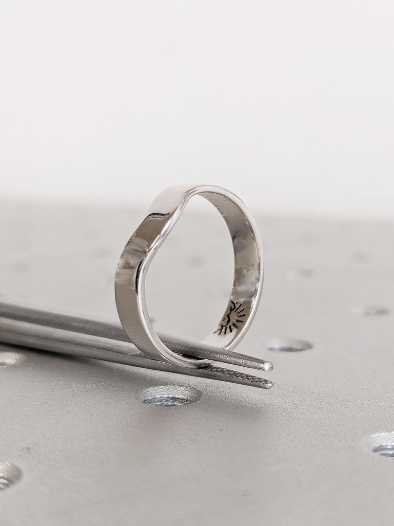 14K White Gold Wedding Band, Stacking Ring For Woman, Matching Ring, Custom Wedding Ring, Unique Curved Gold Ring, Women's Wedding Ring Gift