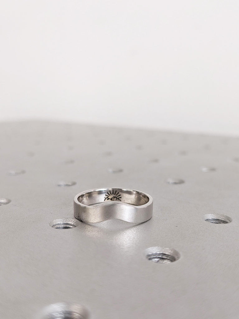 14K White Gold Wedding Band, Stacking Ring For Woman, Matching Ring, Custom Wedding Ring, Unique Curved Gold Ring, Women's Wedding Ring Gift