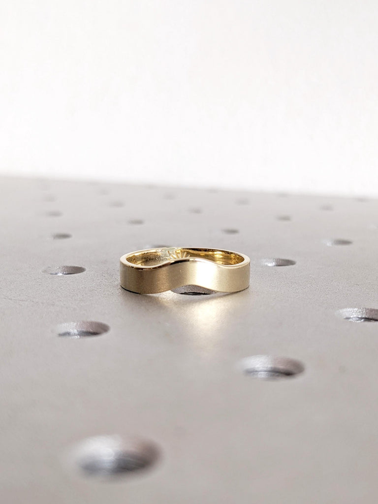Unique Gold Wedding Band, 14K Yellow Gold Stacking Ring For Woman, Unique Matching Ring, Curved Simple Gold Ring, Wedding Gift, Promise Ring