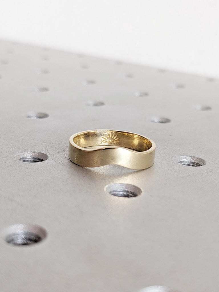 Unique Gold Wedding Band, 14K Yellow Gold Stacking Ring For Woman, Unique Matching Ring, Curved Simple Gold Ring, Wedding Gift, Promise Ring