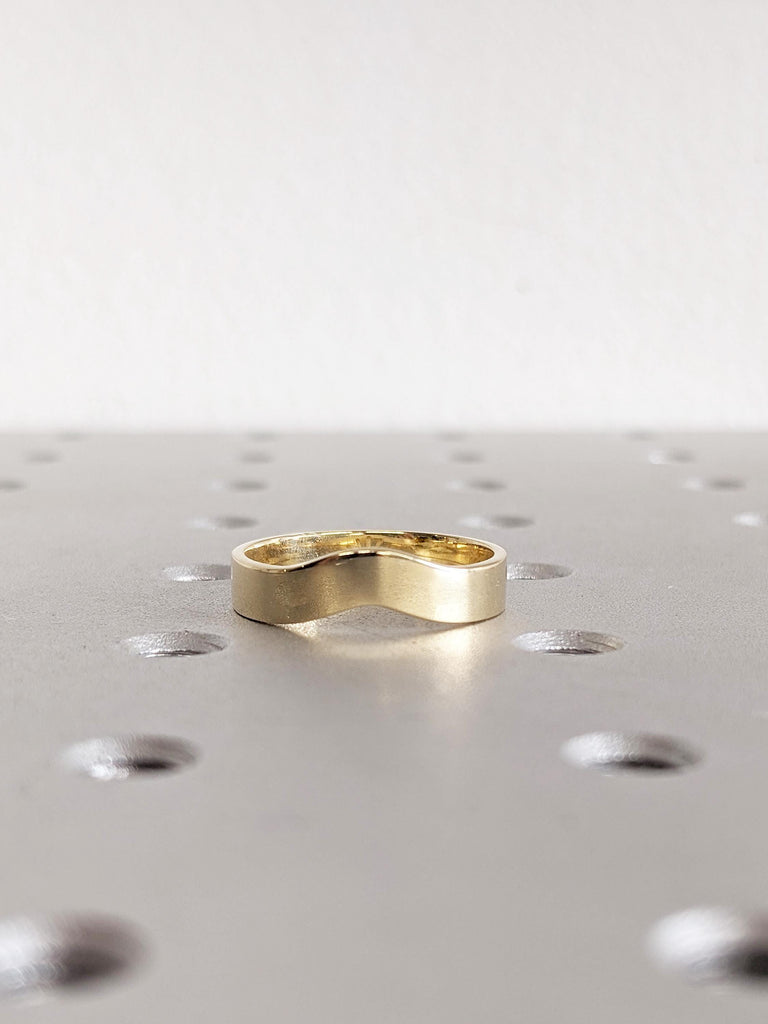 Unique Gold Wedding Band, 14K Yellow Gold Stacking Ring For Woman, Unique Matching Ring, Curved Simple Gold Ring, Wedding Gift, Promise Ring