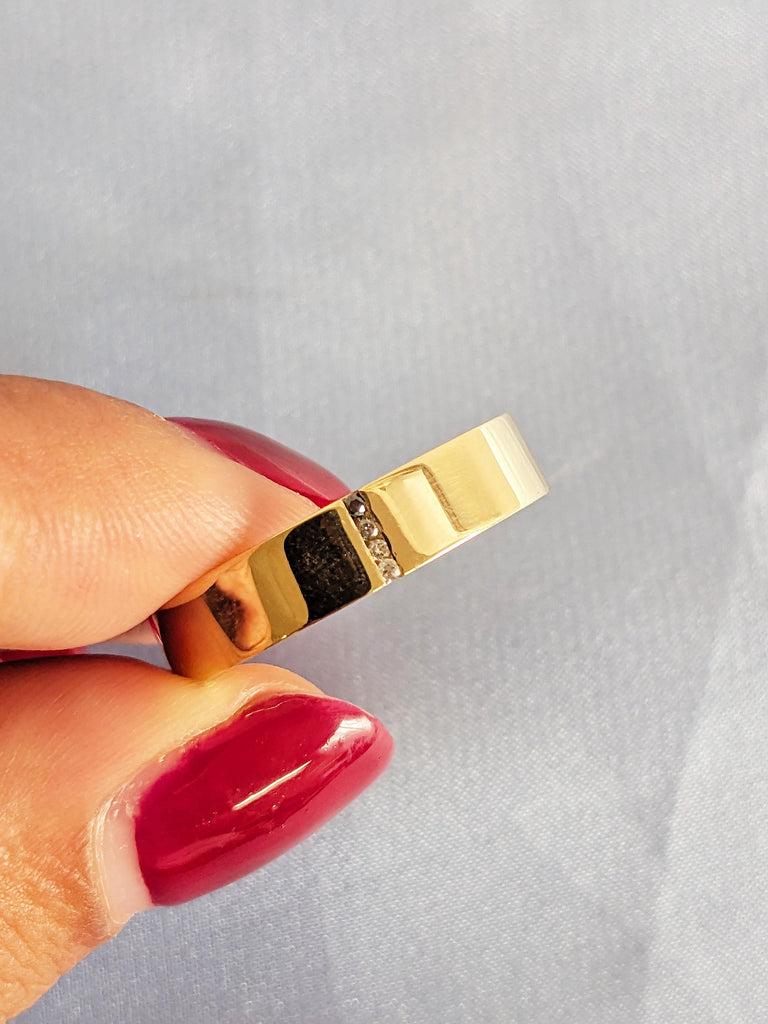 Men's Ombre Diamond Ring, 14K Yellow Gold Brushed Finish Men's Ring, Men's Engagement Ring, Men's Wedding Band, Solid Gold Ring Gift For Men