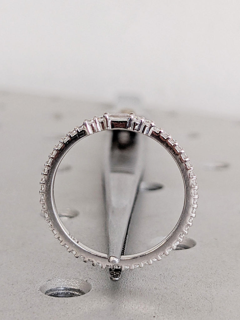 Diamond Stacking Ring, Dainty 14K Gold White Diamond Wedding Band, Thin Full Eternity Matching Engagement Ring, Custom Bridal Jewelry