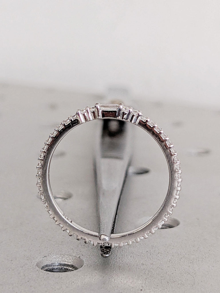 Diamond Stacking Ring, Dainty 14K Gold White Diamond Wedding Band, Thin Full Eternity Matching Engagement Ring, Custom Bridal Jewelry