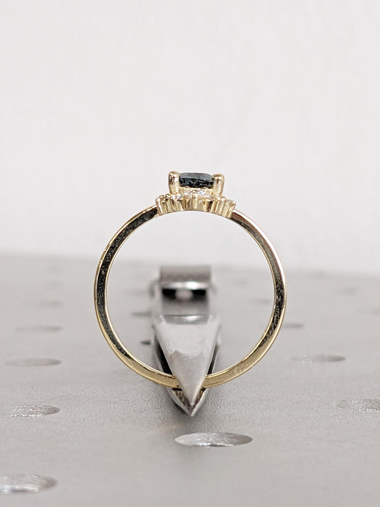 1ct Pear Cut Diamond & Montana Sapphire Engagement Ring, 14k Solid Gold Birthstone Ring