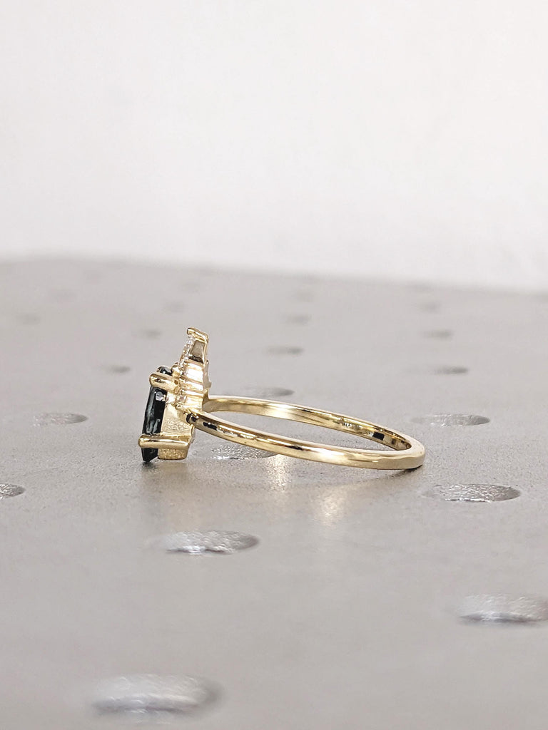 1 Carat Teal Sapphire Engagement Ring, Moissanite and Sapphire Ring, Dainty 14k Yellow Gold Promise Ring for Women, Blue Green Gemstone Ring