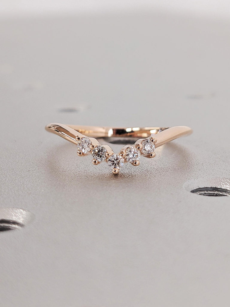 Chevron Matching Bridal Engagement Ring, V Shaped Diamond Wedding Band, Dainty 14K Solid Rose Gold Stacking Ring, Anniversary Gift For Her