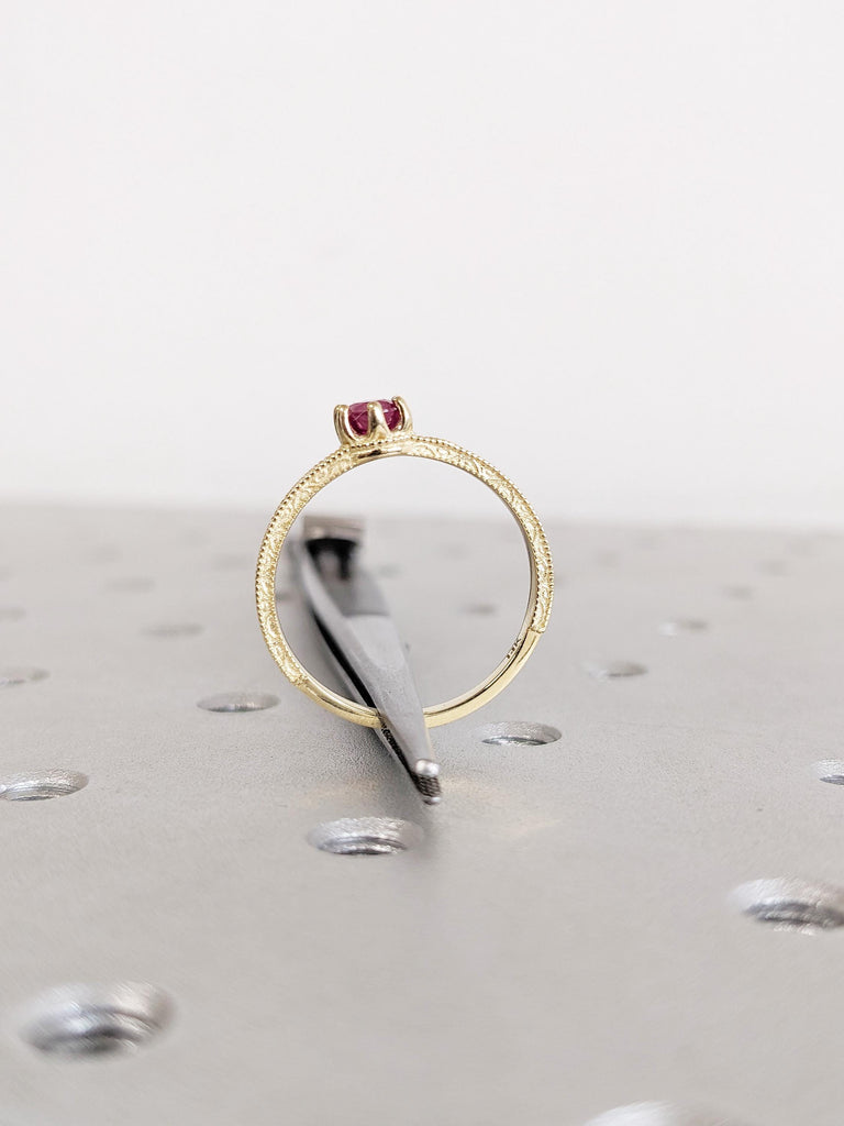 Ruby Engagement Ring, 14K Yellow Gold Vintage Milgrain Ruby Ring, Ruby Wedding Ring, July Birthstone Ring, Promise Ring, Ruby Jewelry Gift
