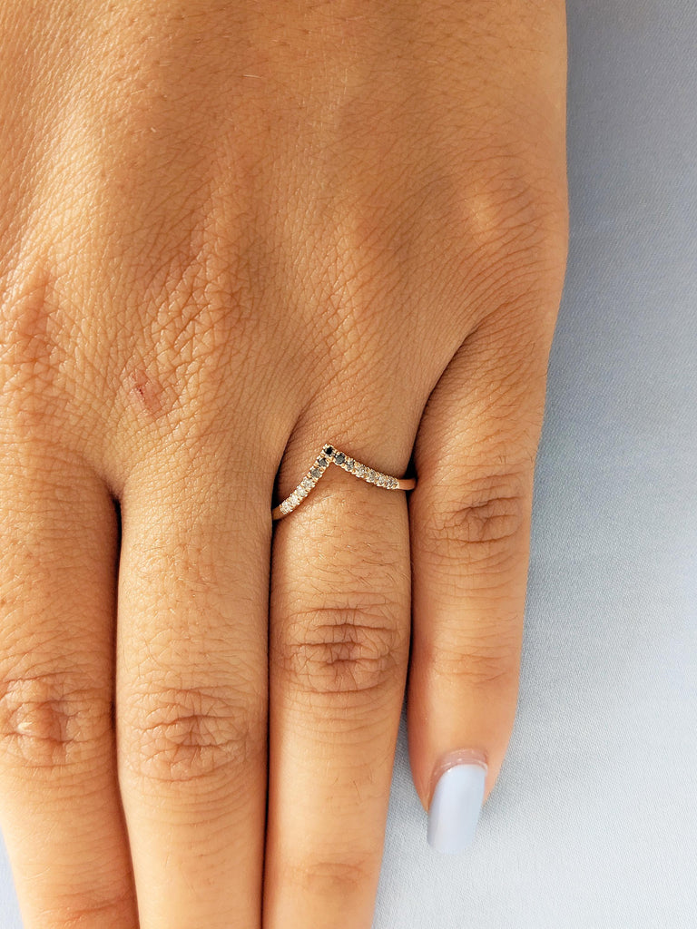 14k Rose Gold Wedding Band, Reverse Ombre Diamond Wedding Ring, Stackable Ring