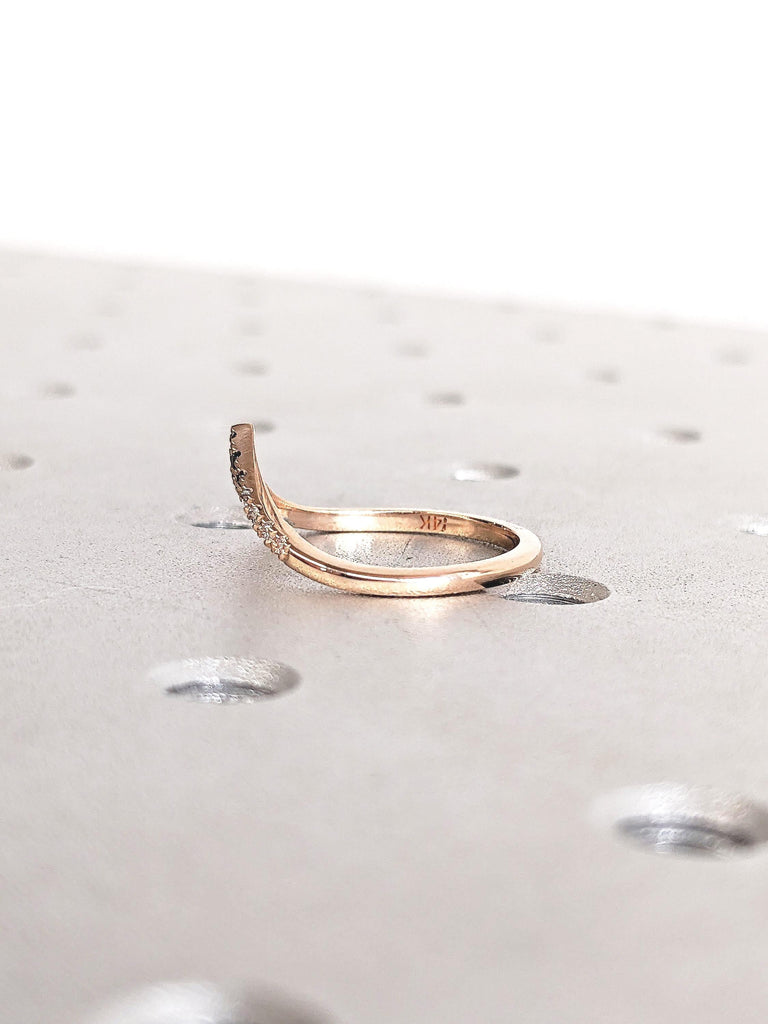 14k Rose Gold Wedding Band, Reverse Ombre Diamond Wedding Ring, Stackable Ring